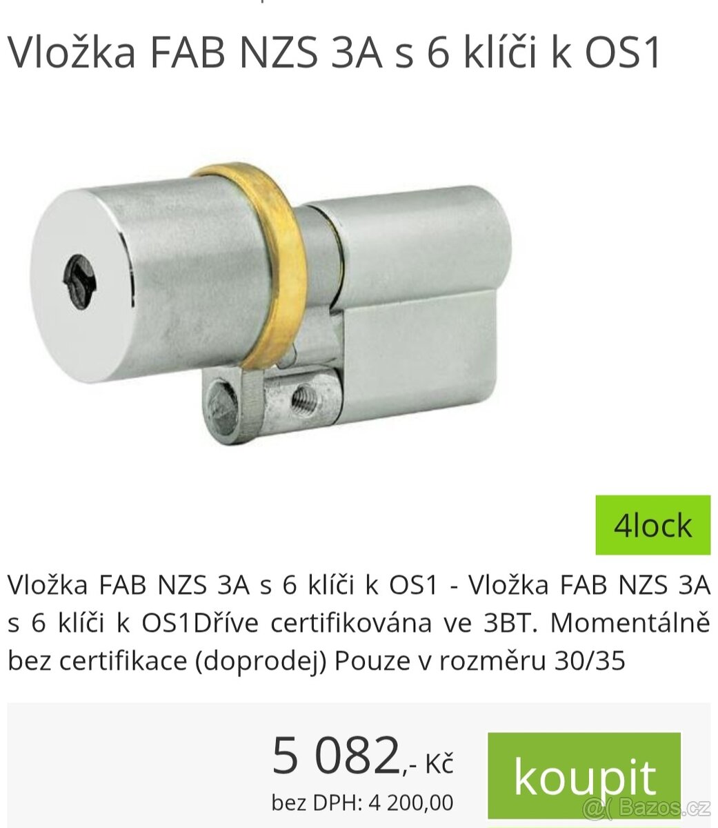 bezpečnostní vložka FAB NZS 3A nová - 6