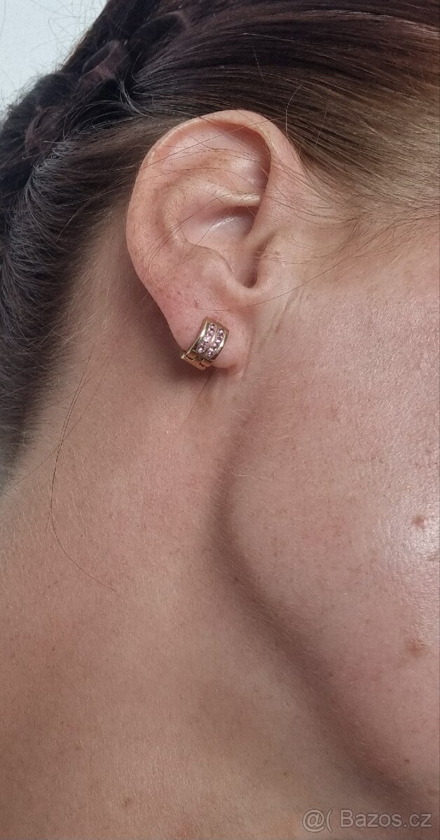 Nové dívčí ocelové náušnice s růžovými bižu kamínky - 6