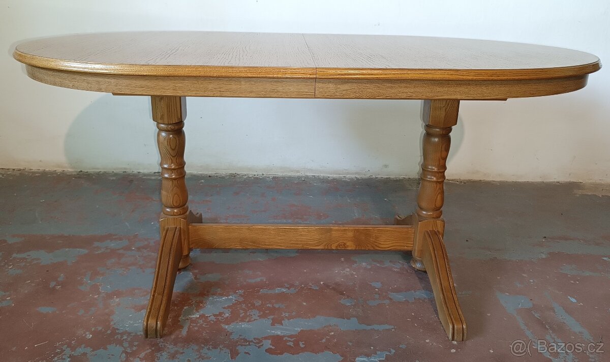 Rustikální, dubový, rozkládací stůl. Ovál. - 6