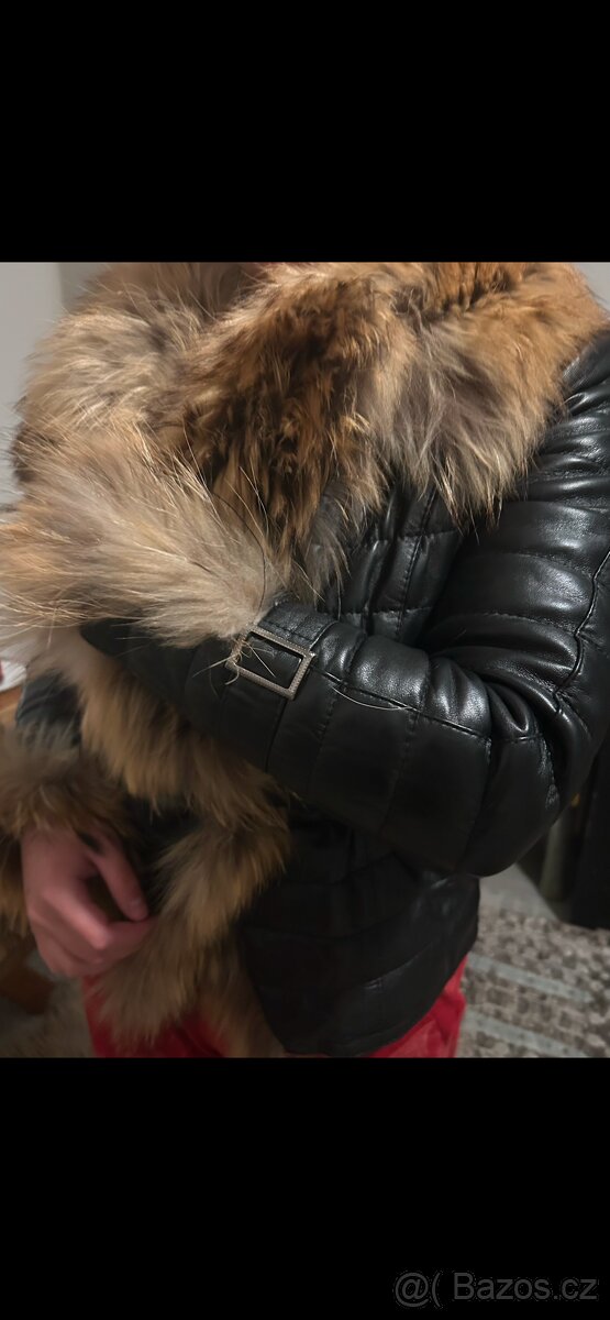 Kožená dámská bunda s pravým kožíškem vel.S - 6