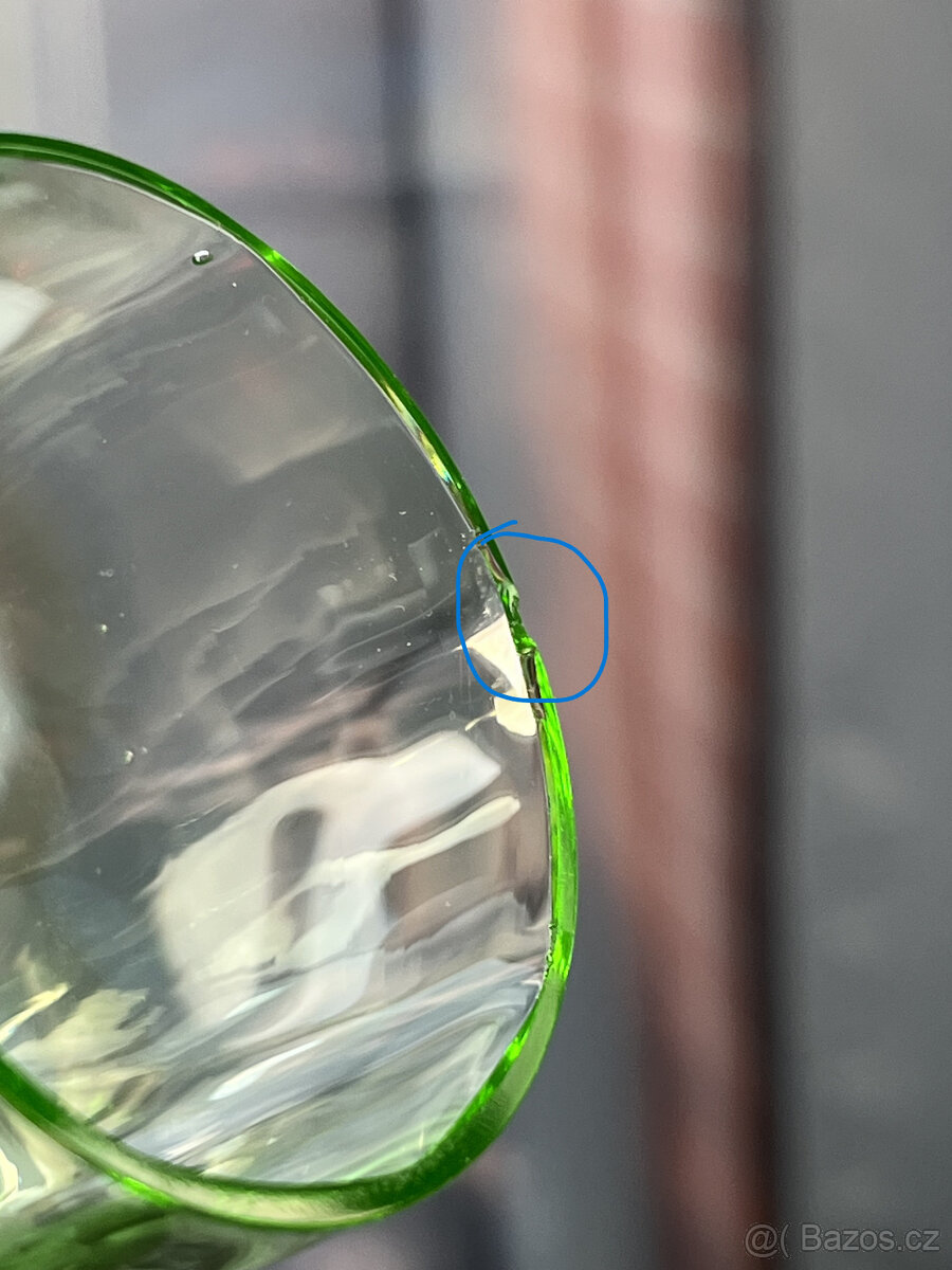 2x starožitná sklenice cejch 0.1l, uranové sklo - 6