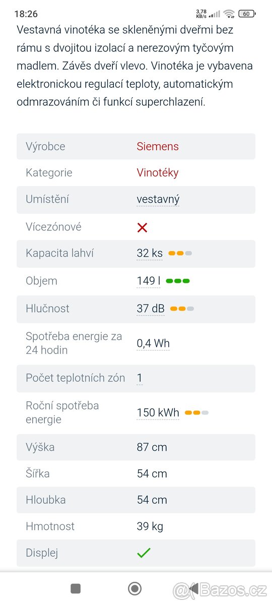 Vinotéka lednice Siemens - 6