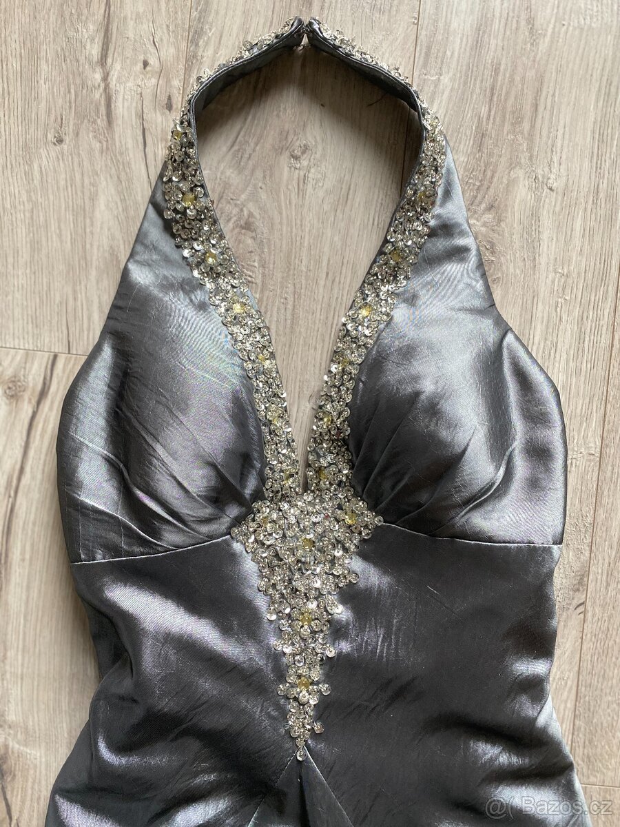 ŠEDO-STŘÍBRNÉ SPOLEČENSKÉ ŠATY, vel.34-36 - 6