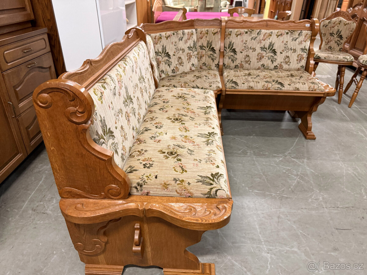 Dvakrát dubová jídelní lavice + stůl a židle - 6