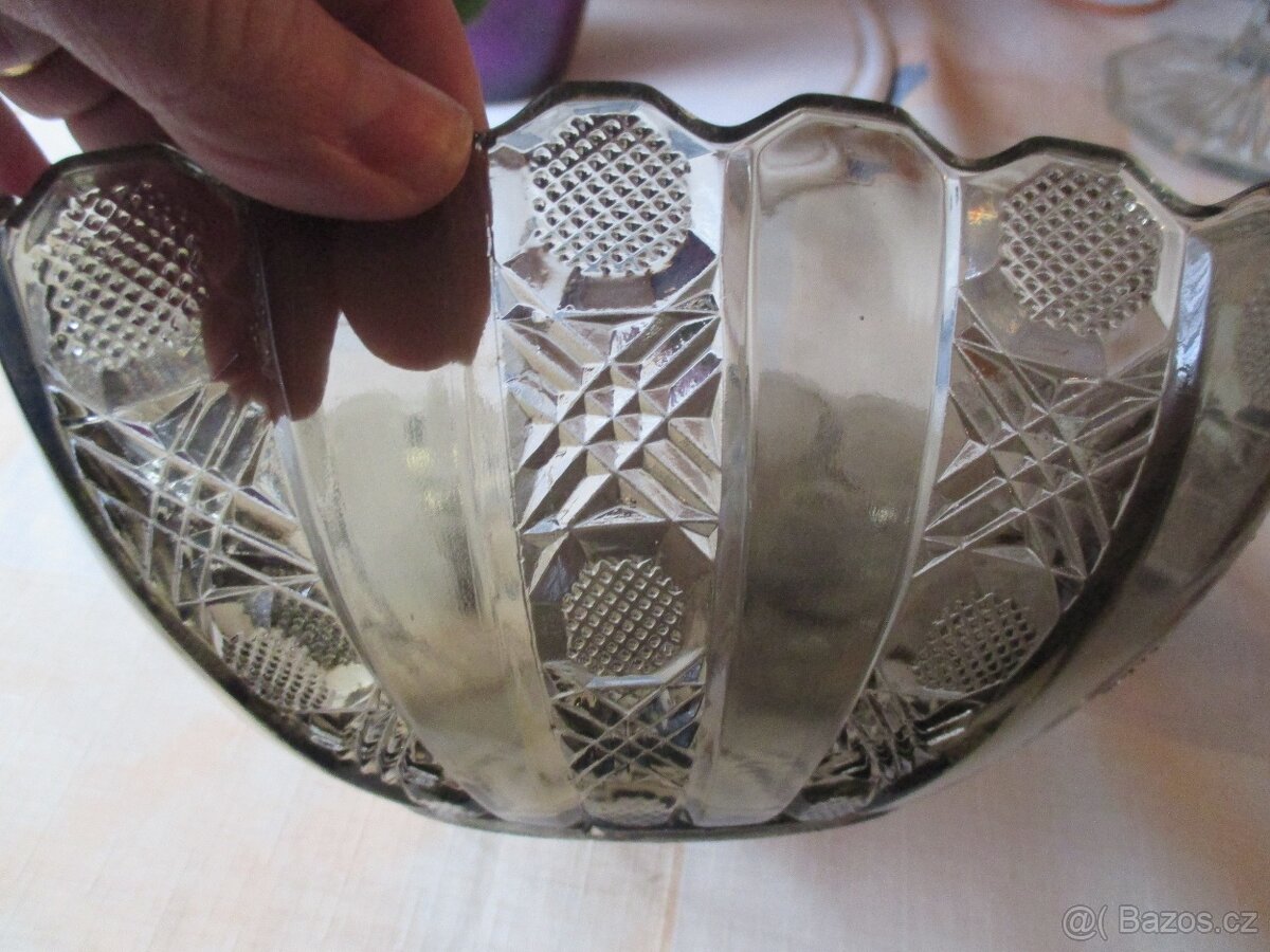 skleněný tác+mísa po prababičce - 6