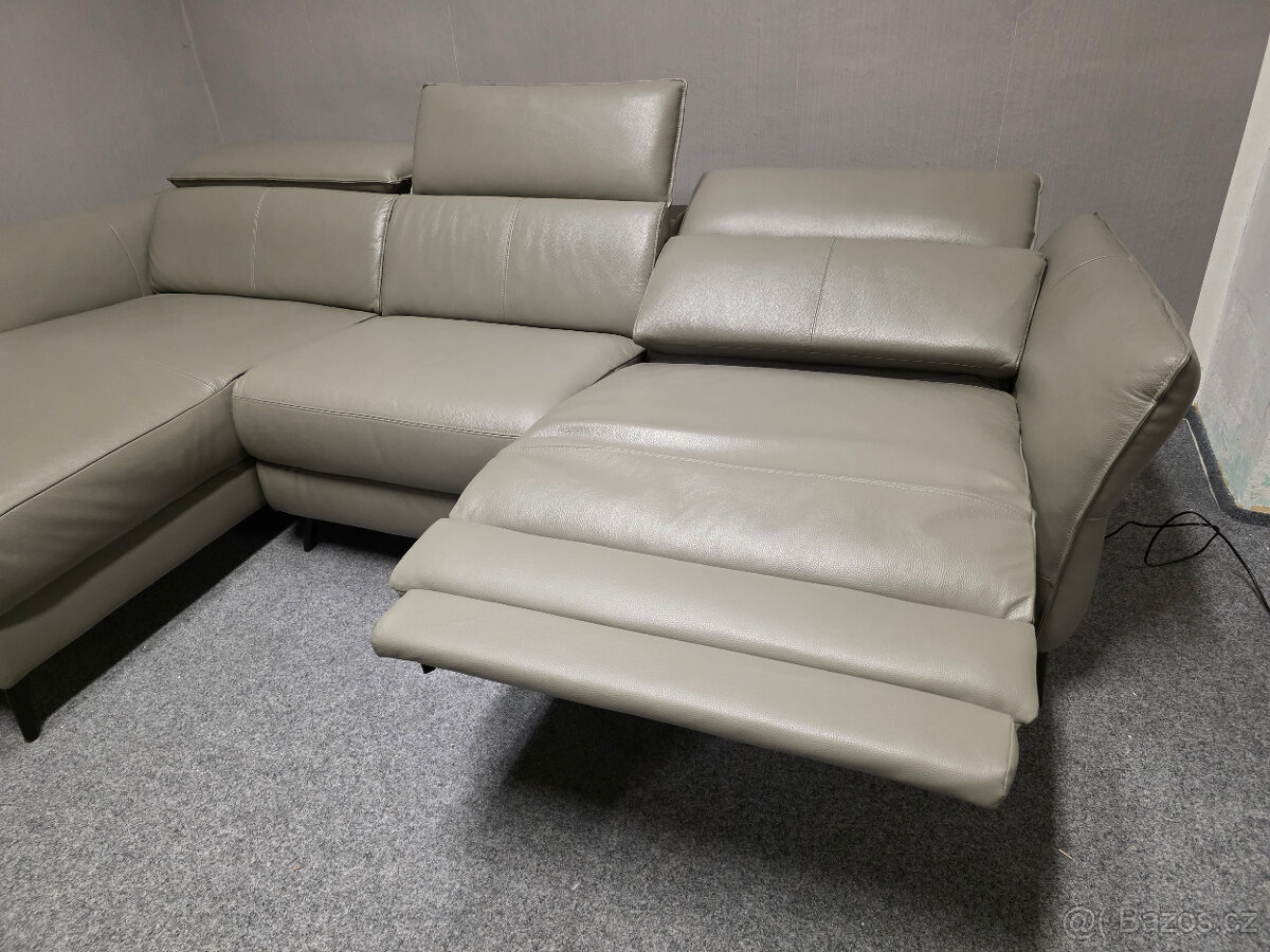 Nová rohová kožená relax sedačka HEDY šedohnědá - 6