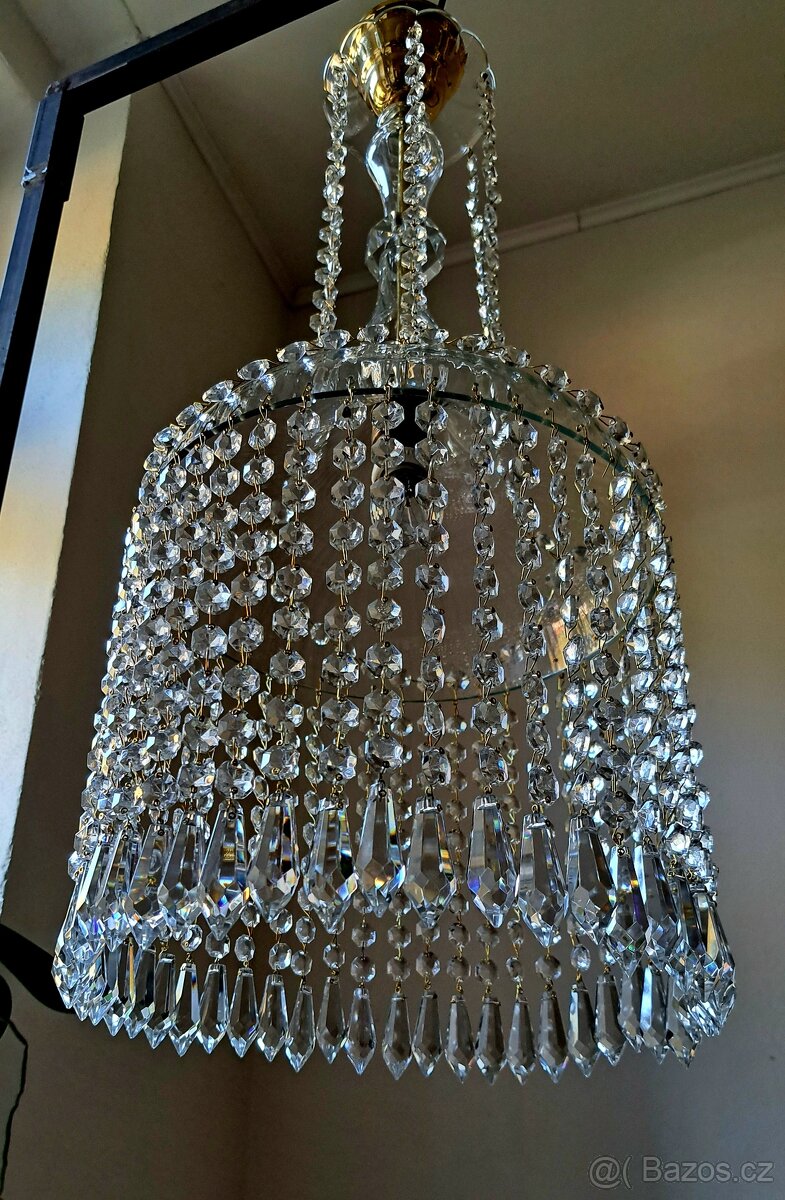 Starožitný celoskleněný křišťálový lustřík, lustr, - 6