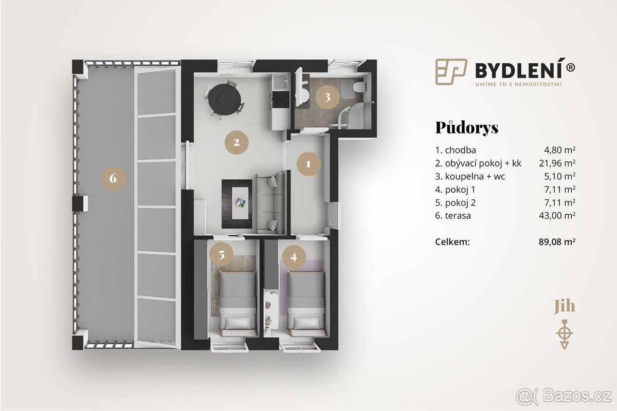 Prodej bytu 3+kk 46m² s terasou 43m² - 6