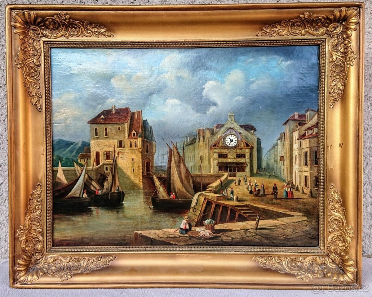 Krásné obrazové hodiny biedermeier - olej 19stol.- originál - 6