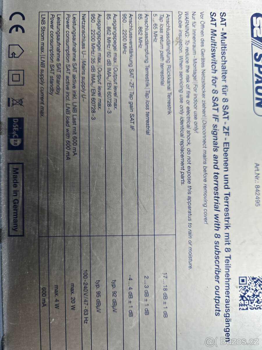 Spaun Sat Compact Multiswitch SMS 9807 NF použitý - 6