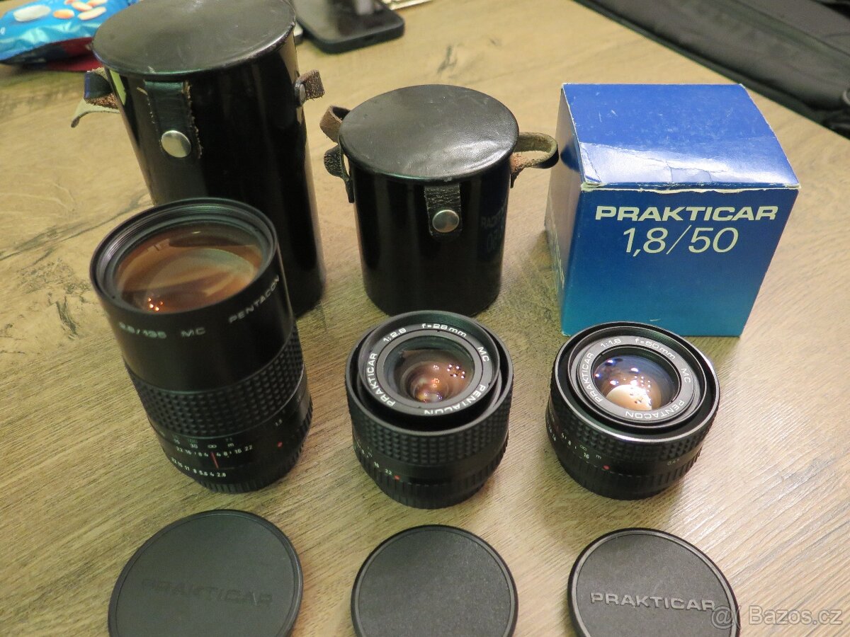 Pentacon Prakticar 28 mm + 50 mm + 135 mm pro Prakticu B - 6