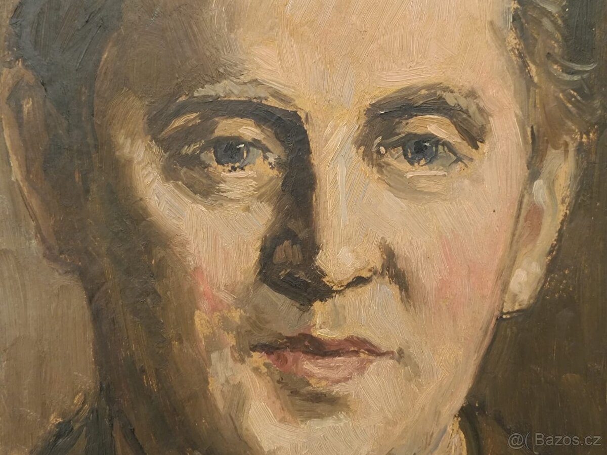 Obraz V. Čech, Portrét Opava 1955, olej 50x42 - 6