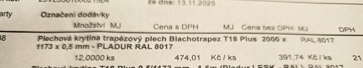 Trapézový plech - 1 kus - 6