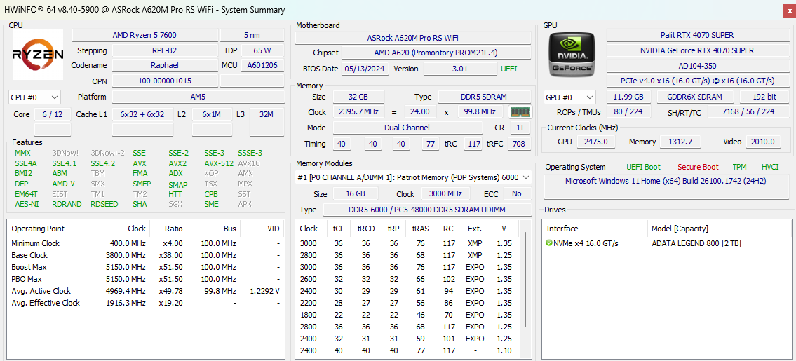 Herní PC AM5 Ryzen 5 7600 / RTX 4070 Super 12GB / 32GB RAM - 6