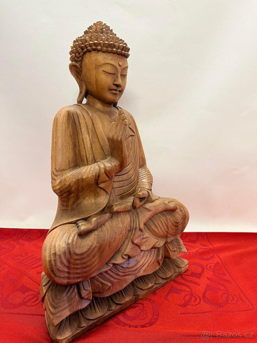 Starší vyřezávaná dřevěná socha Budha Belgie - 6