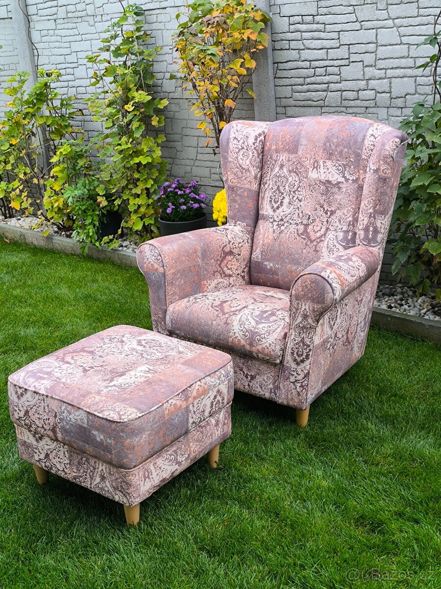 Prodám křeslo Ušák WANGI + Taburet - 6