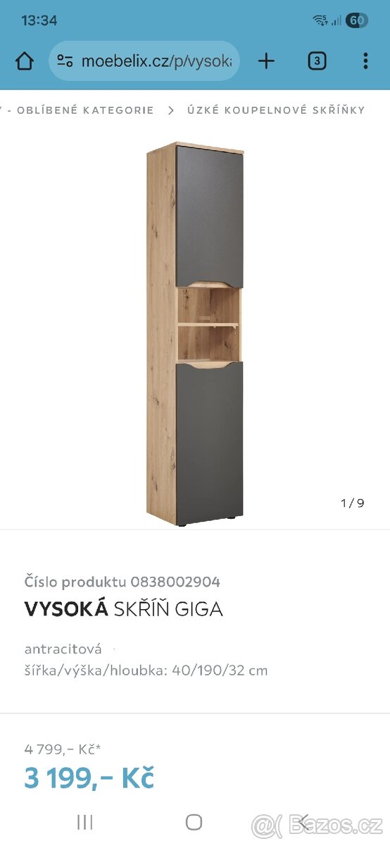 Vysoká koupelnová skříň Nová - 6