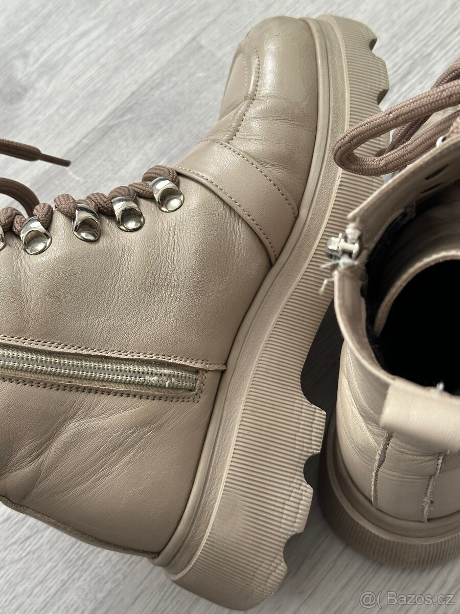 béžové kožené boty, vel 37 - 6