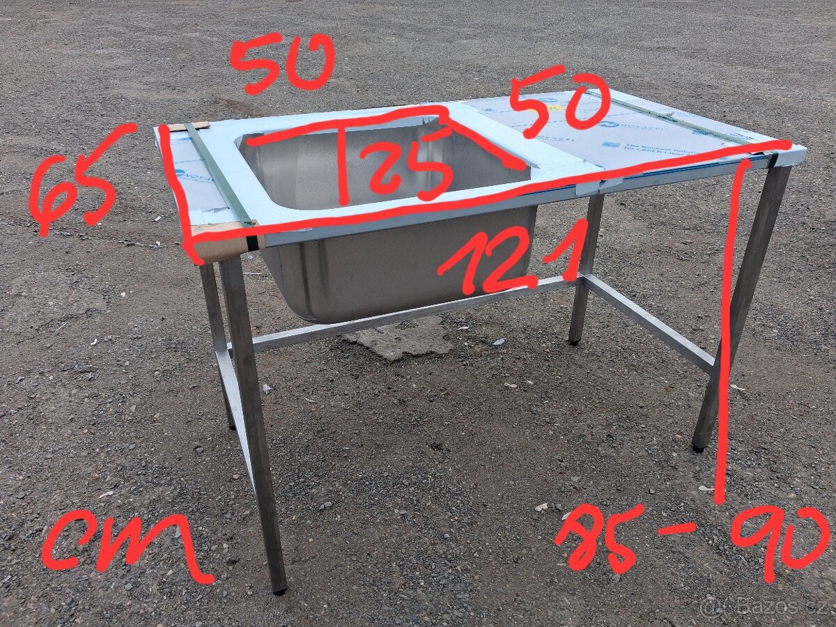 Nový nerezový stůl s dřezem 121x65x85-90 cm - 6