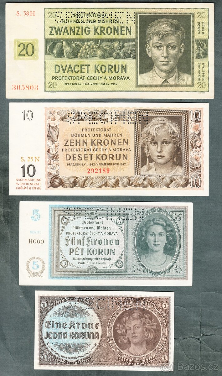 Staré bankovky PROTEKTORÁT KOMPLET SESTAVA pěkný stav - 6