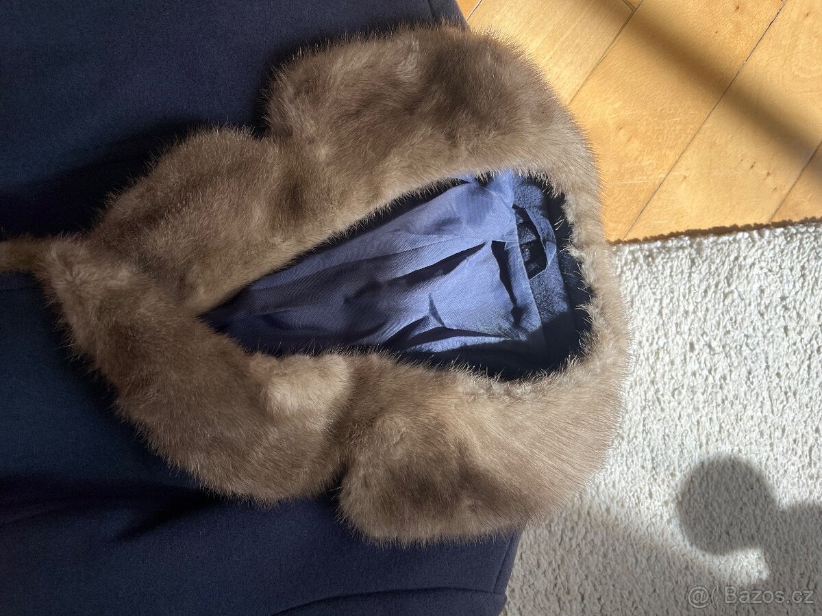 Vlněný vintage kabát s norkovou kožešinou M - 6