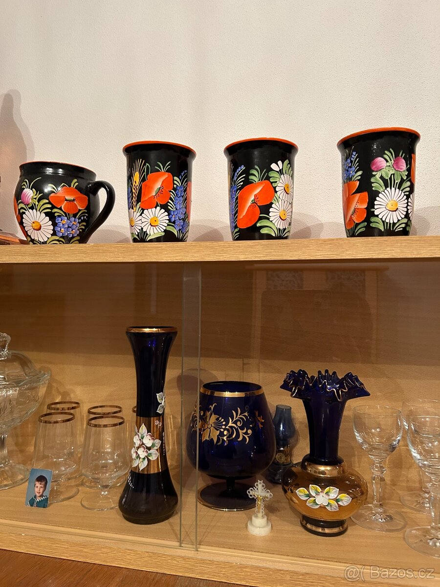 Porcelán sošky sklenice broušené sklo - 6