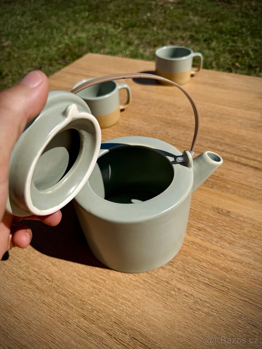 Moderní keramická čajová souprava – konvice a 2 hrnky - 6