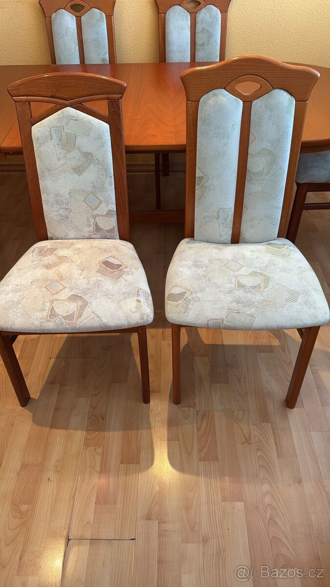 Rozkládací dýhovaný jídelní stůl, 136(214)x95 + 6x židle - 6