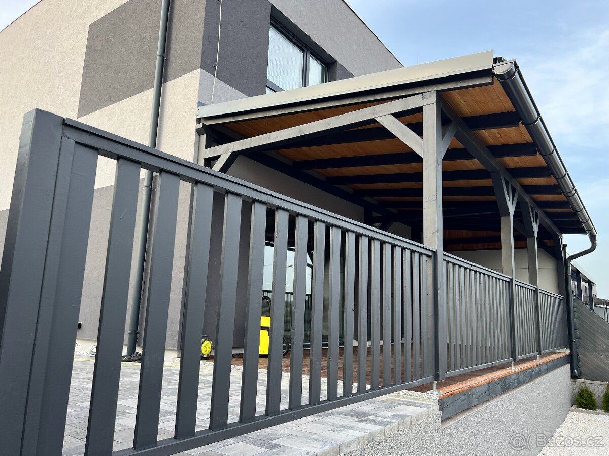Moderní dřevěná pergola – antracit / přírodní dřevo - 6