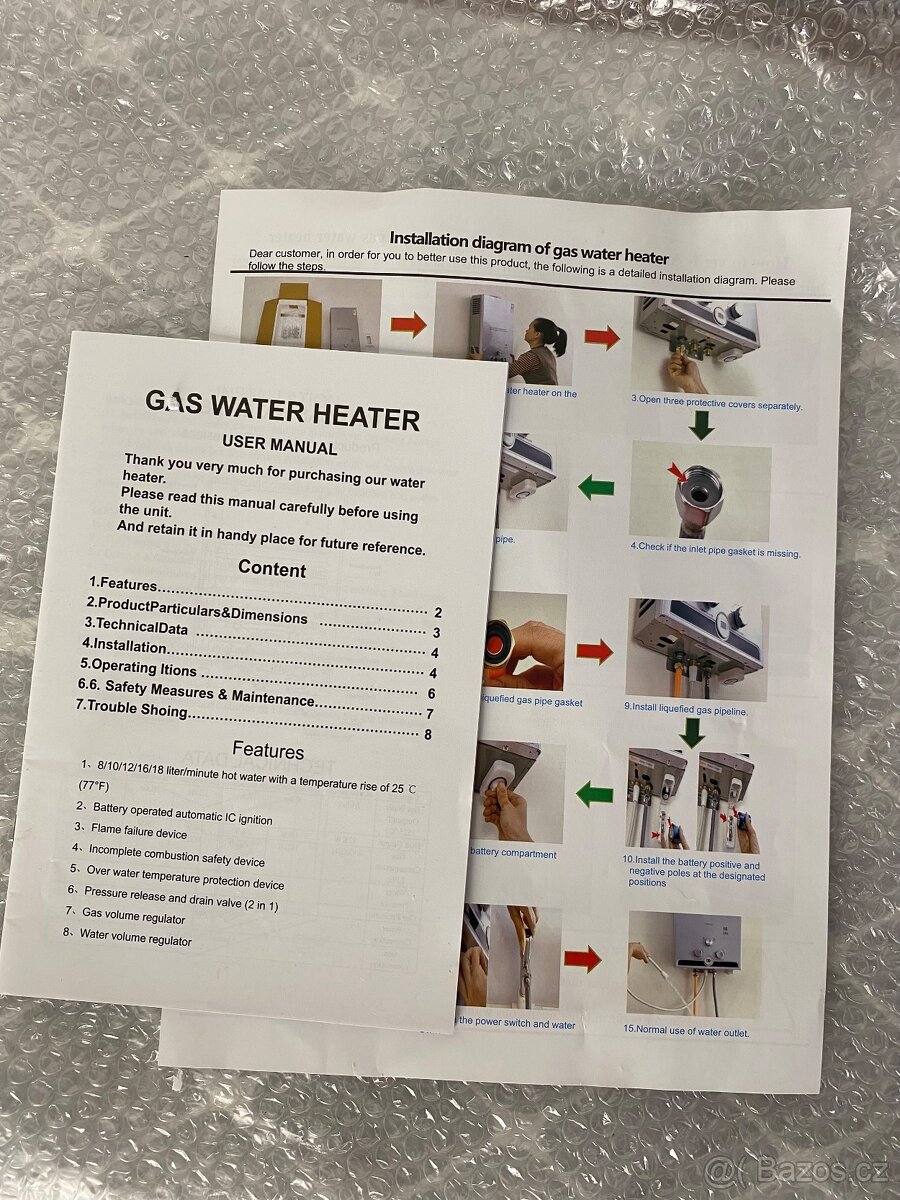 Průtokový ohřívač vody na LPG 10l. - 6