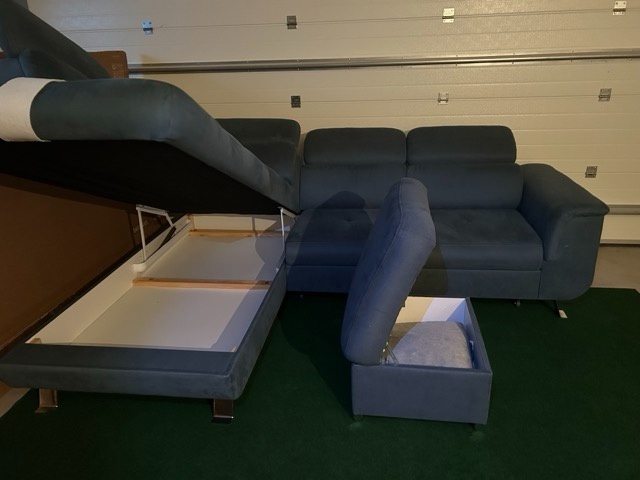 Sedací souprava - Rozkládací + Taburet - modrá, levá - 6