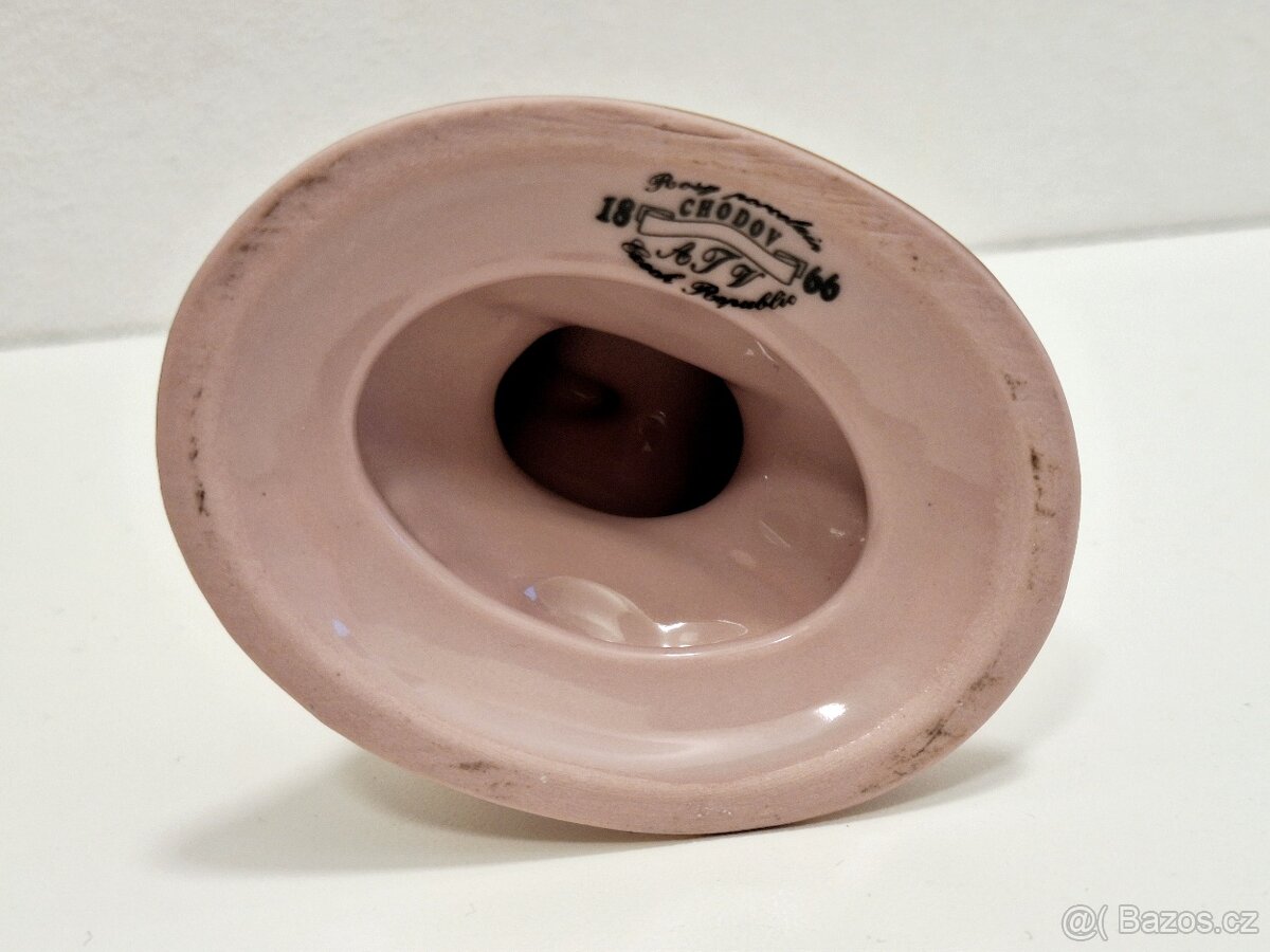 Růžový porcelán - Chodov- svícen zlacený - 6