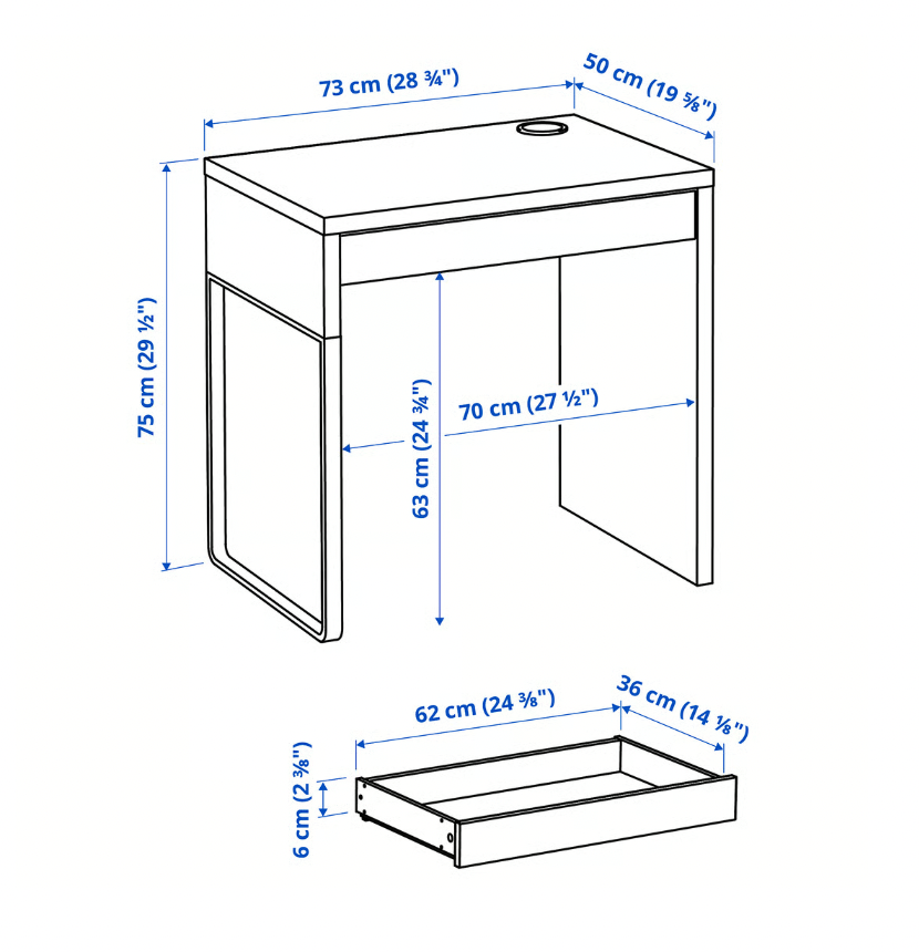 IKEA MICKE Psací stůl, bílá, 73x50 cm - 6