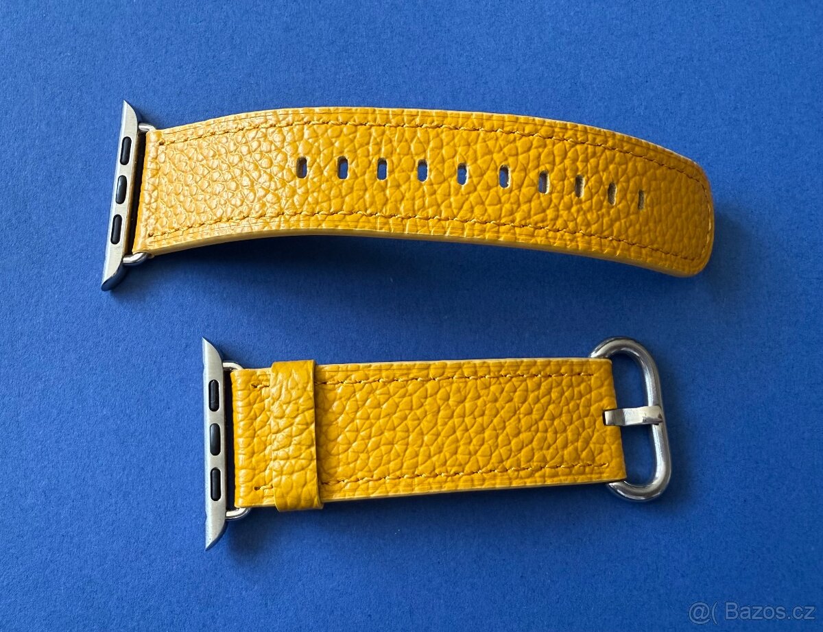 Kožené řemínky Apple Watch 42/44/45mm, bílý a žlutý - 6