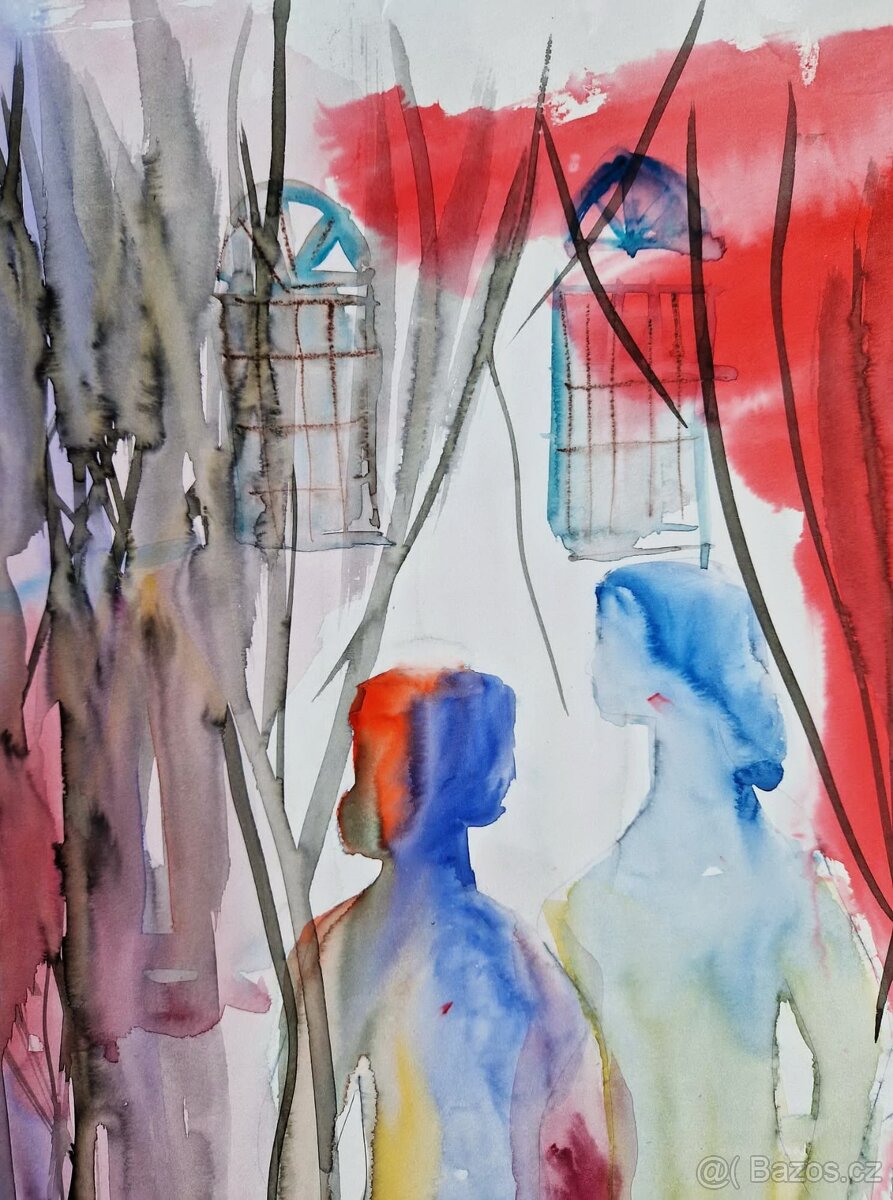 MOSHE LEIDER - Ľudia, /Moderný figuratívny akvarel/ - 6