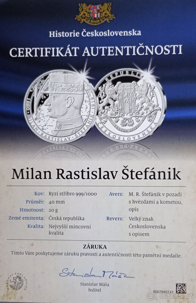 Pamětní medaile – Milan Rastislav Štefánik – ryzí stříbro - 6