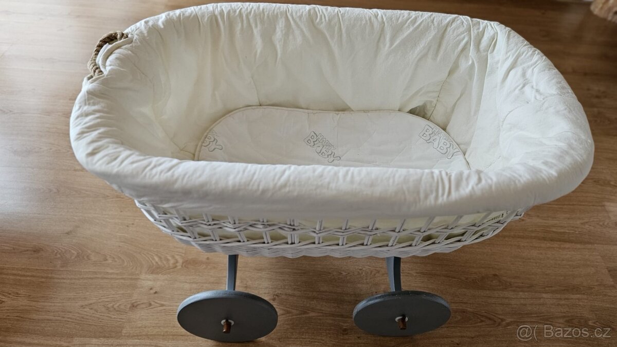 Dětská kovová postýlka + proutěný koš na kolečkách - 6