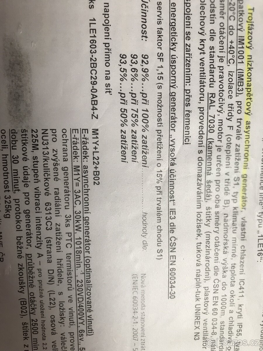 asynchronní generátor siemens 30 KW - 6