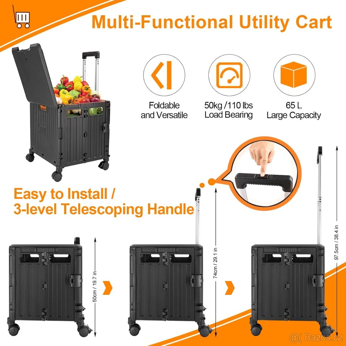 Skládací vozík na kolečkách s rukojetí 50l - 6
