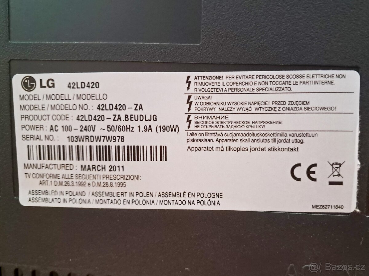 LG 42LD420 42" Full HD – stojan + DO, 2× HDMI - 6