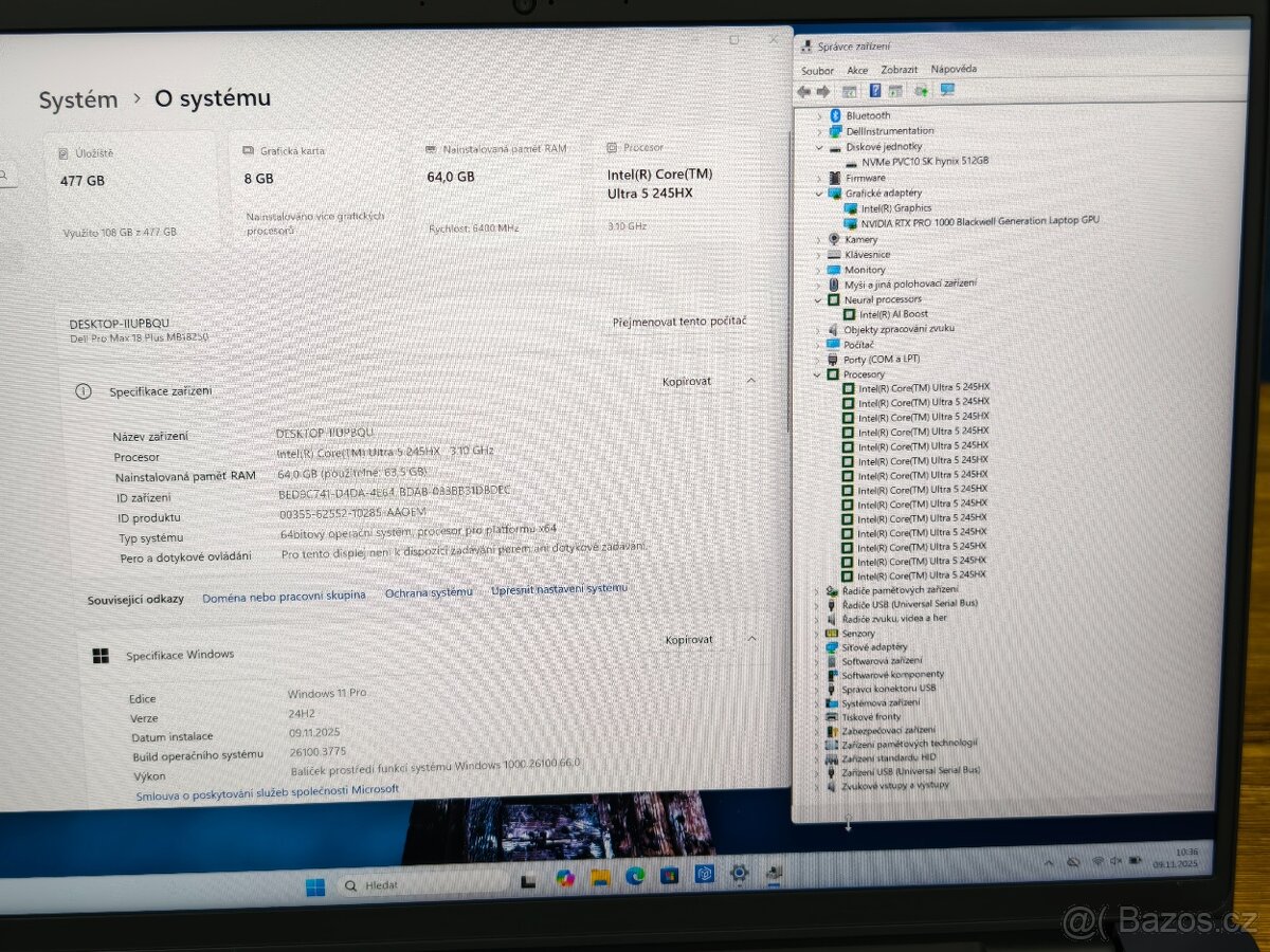 18" mašina pro AI, fotky, video - 64GB, RTX PRO, Core Ultra - 6