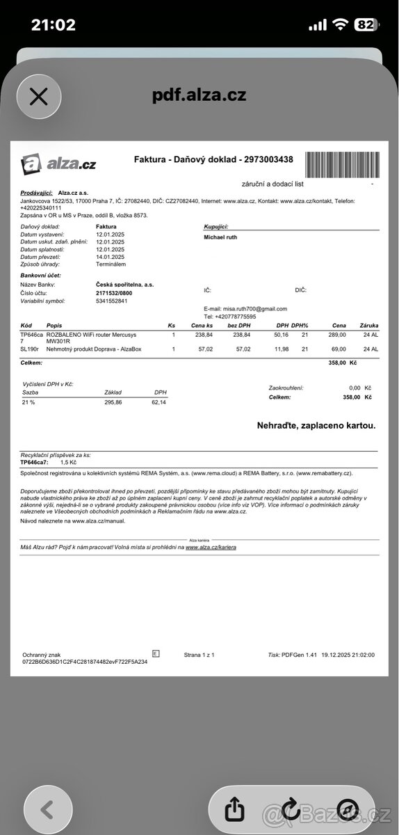Prodám Wi-Fi router Mercusys 300 Mbps - 6
