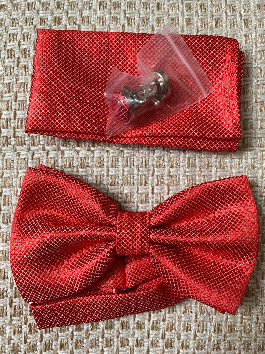 Pánský set motýlek+kapesníček, červený odstín - 6
