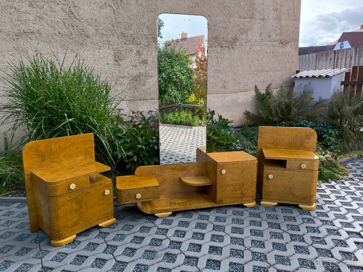 Art Deco noční stolky + toaletní stolek - 30. léta - 6