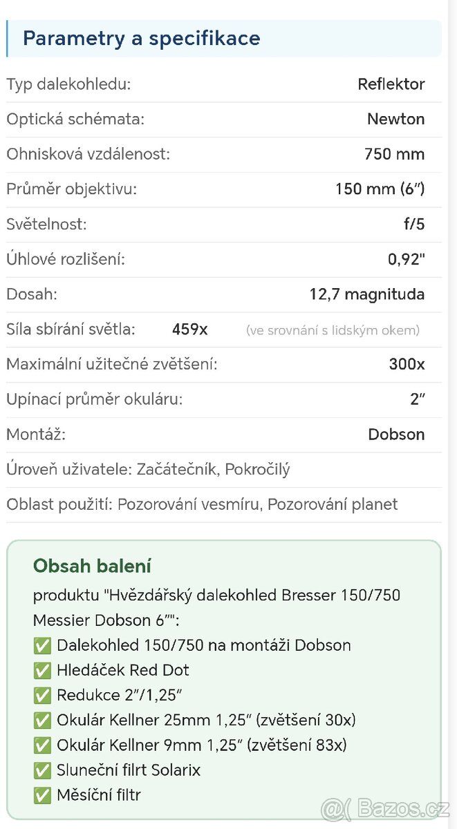 Teleskop 6" Bresser Messier Dobson 150/750 - 6