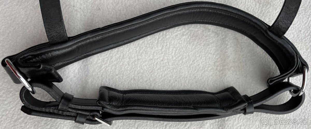 Uzdečka anglická černá s čelenkou s bílými krystaly + otěže - 6