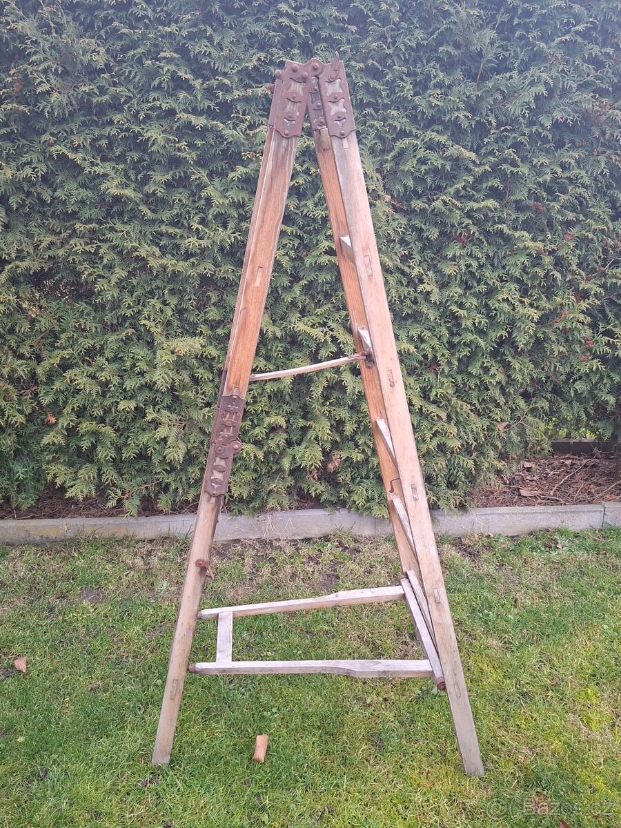 dřevěné štafle rozkládací velmi staré - 6