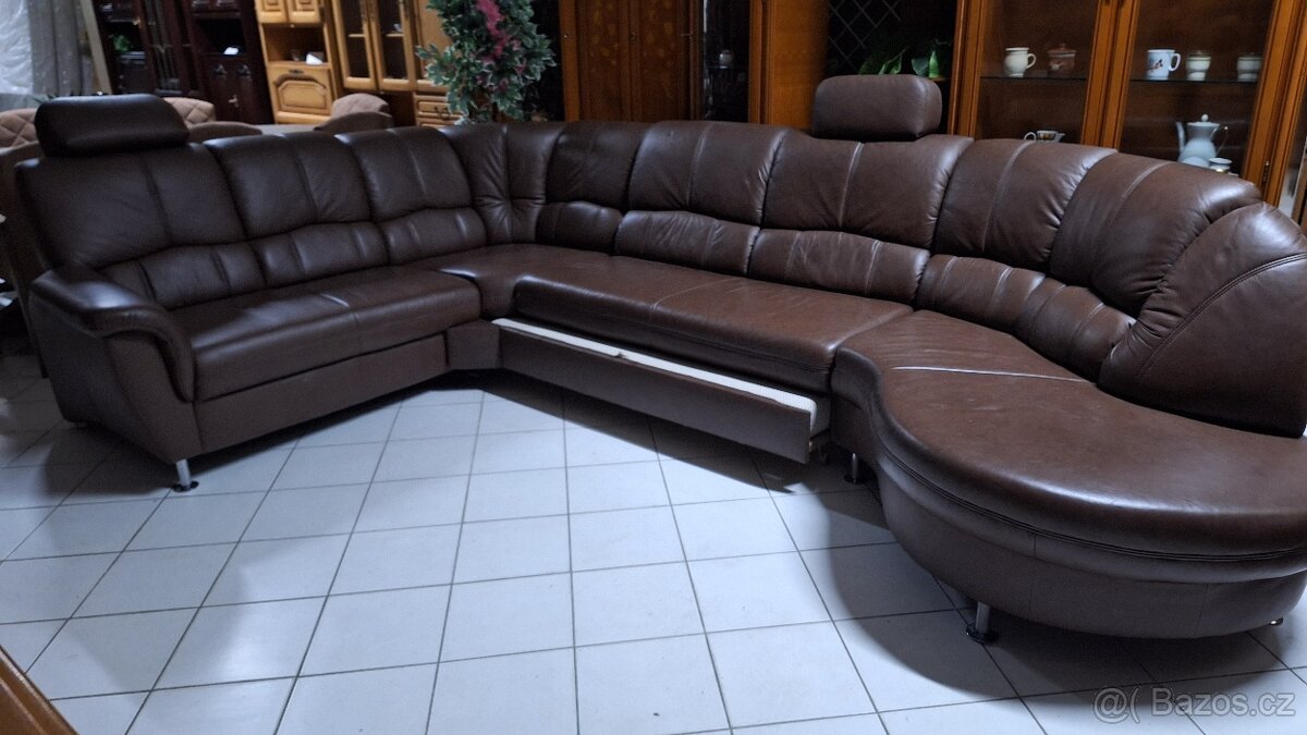 Rozkládací Kožená sedací souprava - 6