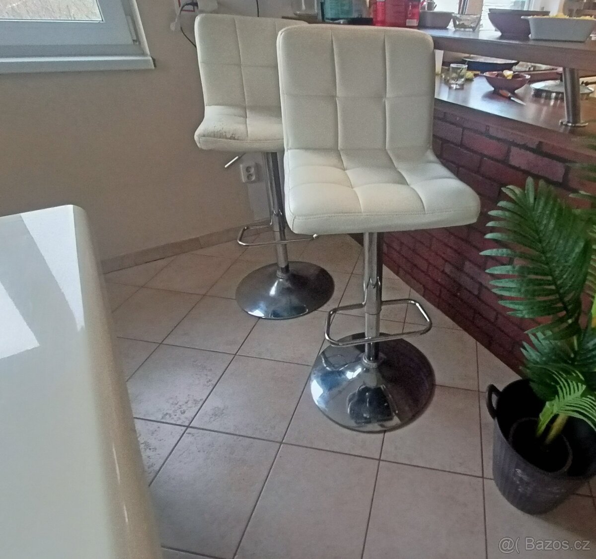 2 barové stavitelné židle béžová kůže chrom noha - 6
