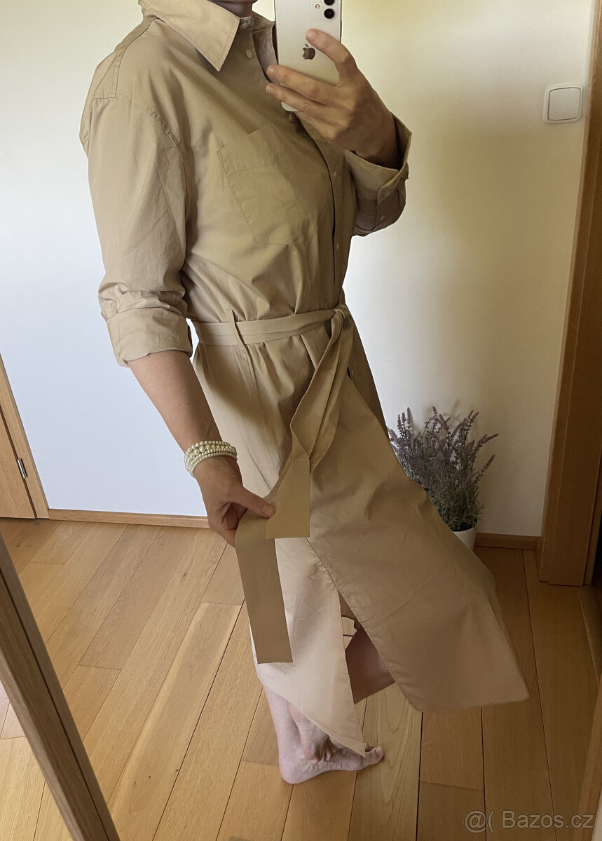 Béžové bavlněné košilové dlouhé šaty Gant, vel. 38/40 - 6